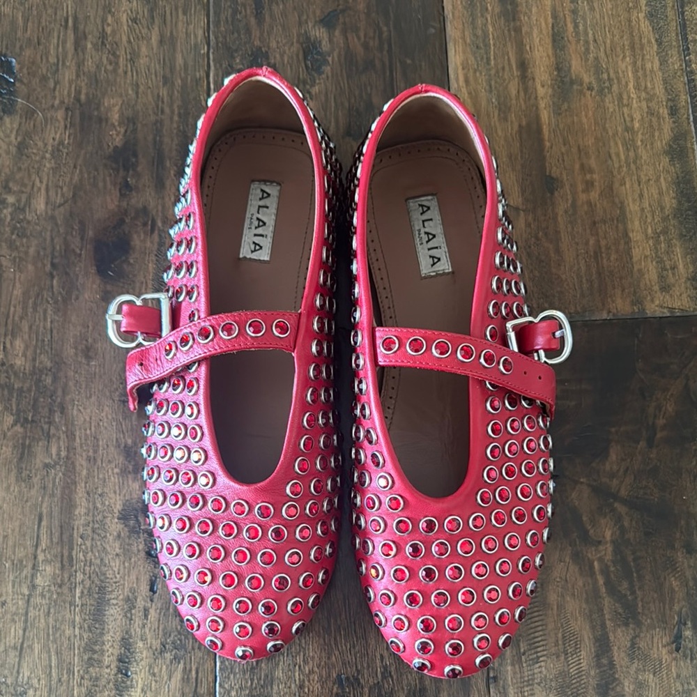 Alaia Red Studded Flats